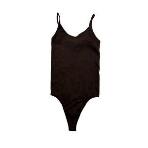 Sunday Best Brown Ribbed Seamless Bodysuit With Spaghetti Straps #6439